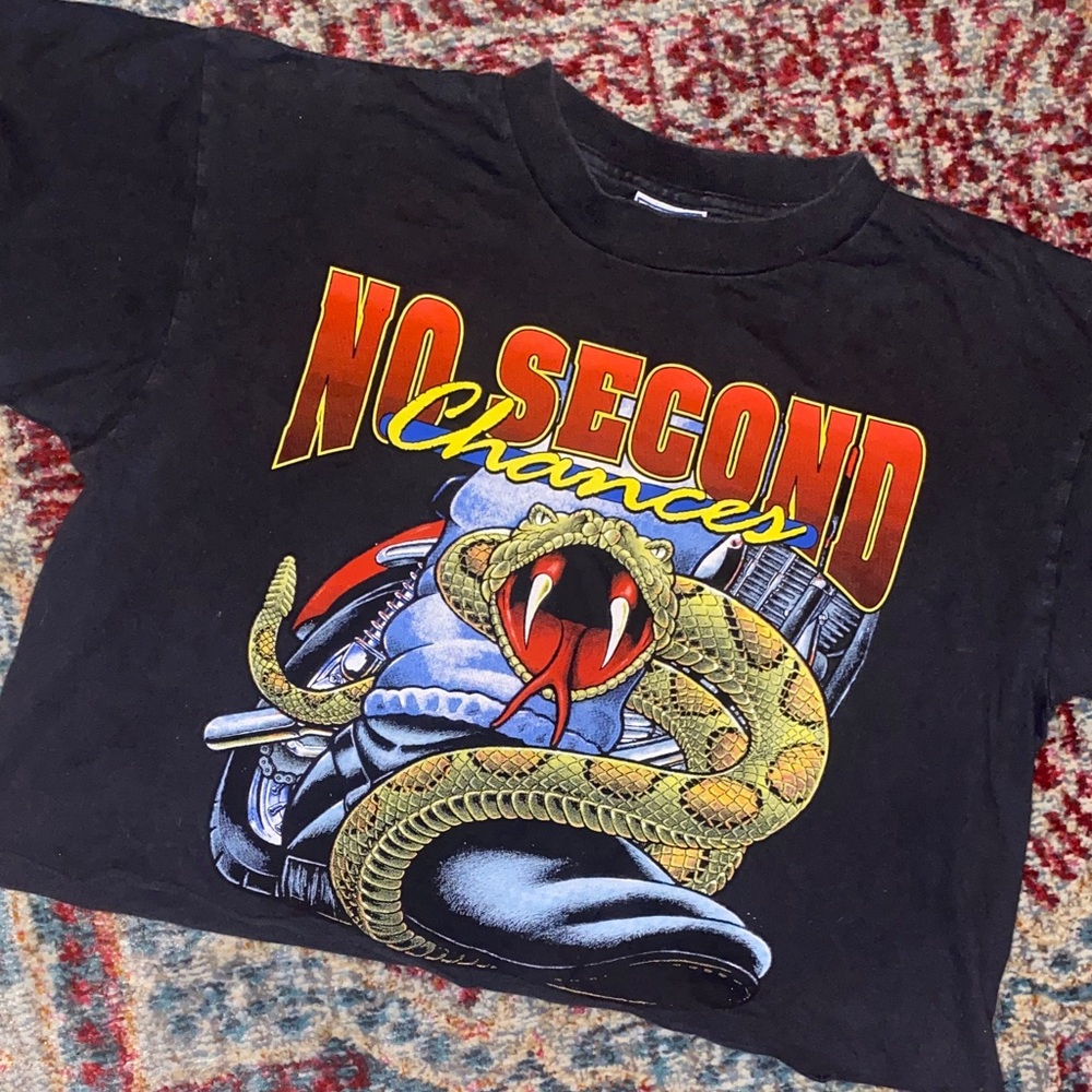 Cropped Black “No Second Chances” Print Boxy Tee